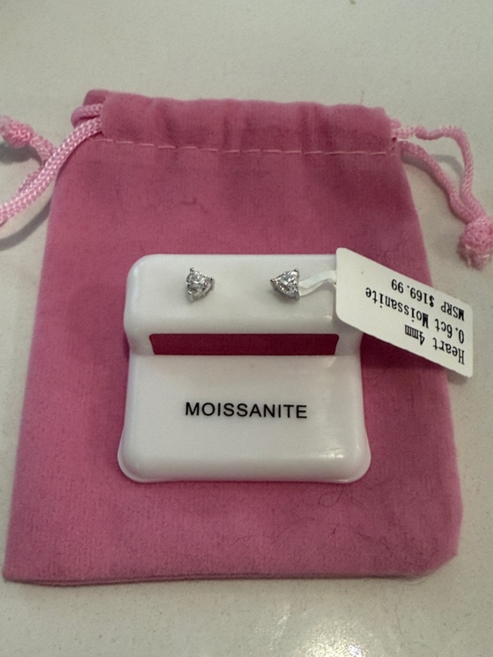 Heart Moissanite Stud Earrings - Clear Crystal Sterling Silver .06 ct